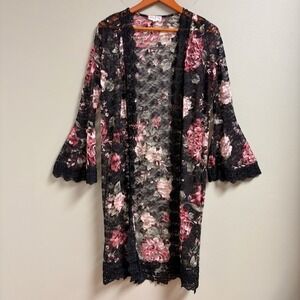Womens Lace Duster Kimono Size S Fairy Whimsigoth Sheer Floral Festival Coquette